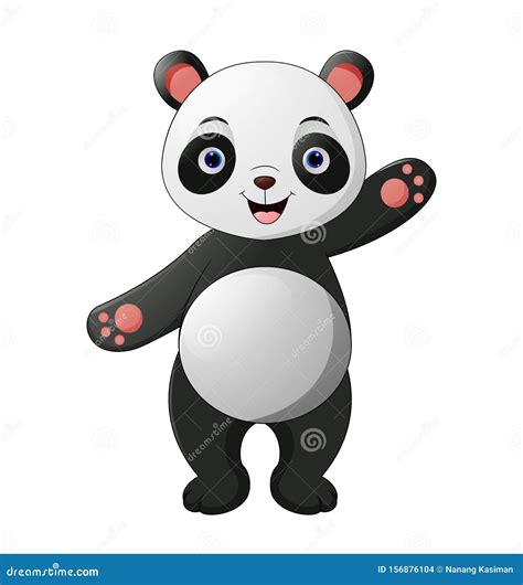 Cute Panda Cartoon Waving Hand Stock Vector Illustration Of Black