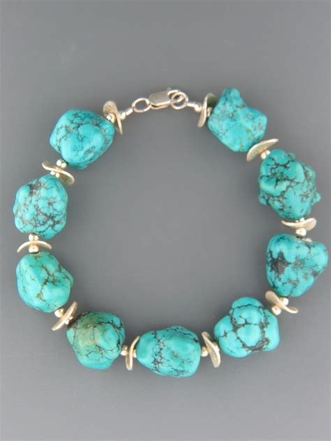 Turquoise Bracelet Nuggets With Sterling Silver Beads Sterling Silver