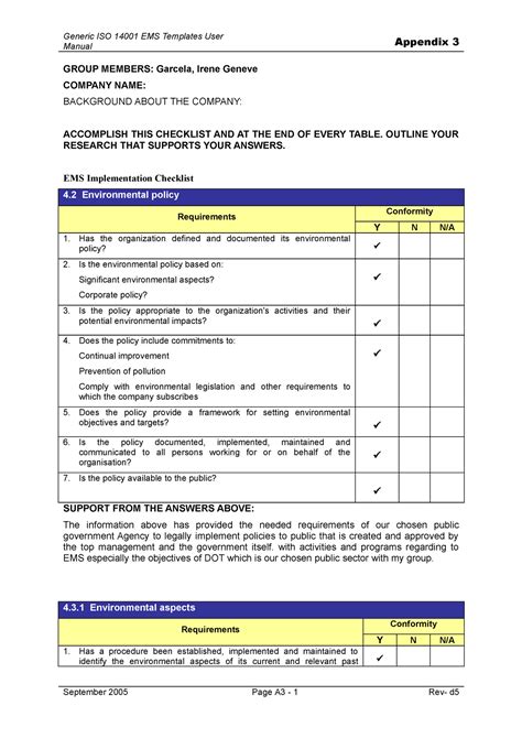 Ems Audit Checklist2 1 With Answer Bsba Operations Management