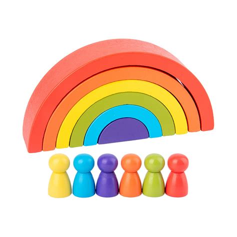 Kids Wooden Toy Davinci Arch Bridge Rainbow Building Blocks Montessori
