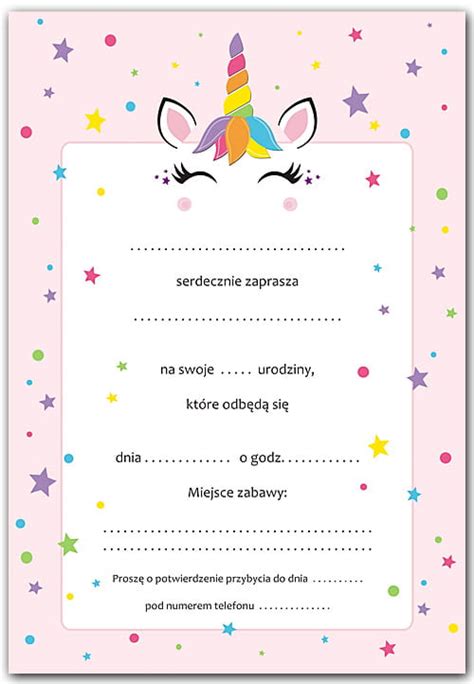 Zaproszenia Na Urodziny Dla Dzieci Unicorn Jednorożec Zaproszeniapl