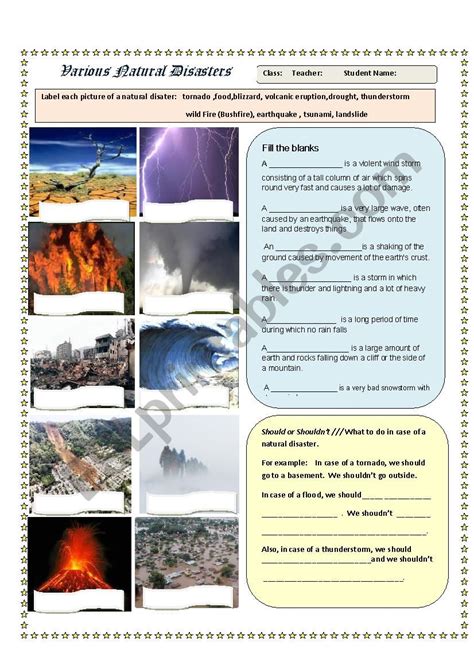 Natural Disasters Worksheet Pics And Qs ESL Worksheet By J BK