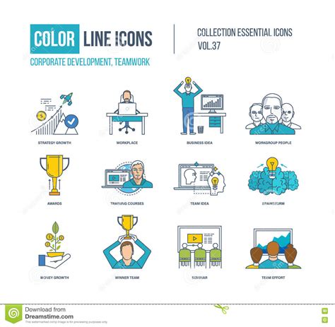 Color Line Icons Collection Corporate Development Teamwork Concept