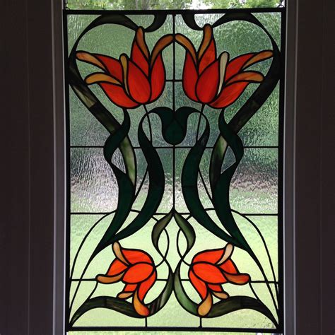 art deco orange tulips stained glass flowers art deco glass stained glass projects