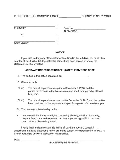 Fillable Online Form 8 Affidavit Under Section 3301d Of The Divorce
