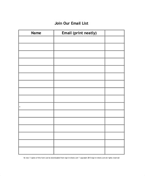 Free Email Sign Up Template Printable Templates
