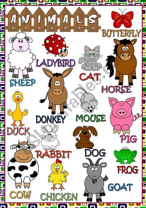 Animals Poster Esl Worksheet By Mada1