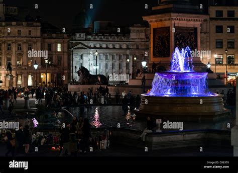 Trafalgar Square At Night Fountains Lions And The Base Of Nelsons