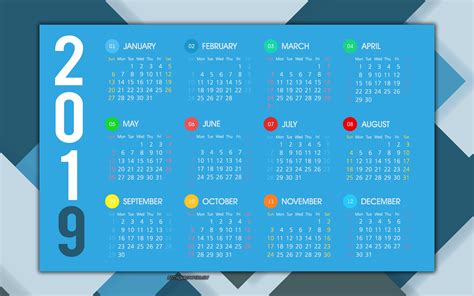 Download Wallpapers 2019 Calendar Blue Abstract Background Creative