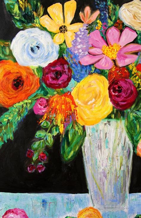 Large Bold Floral Still Life Flowers In Vase Giclee Print Georgia