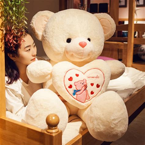 1pc Cute Big Teddy Bear Large Stuffed Plush Toy Holding Love Heart Soft T For Valentine Day
