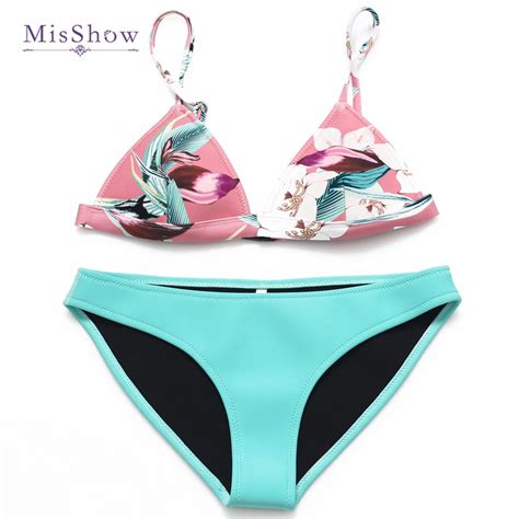 MisShow Sexy Floral Print Women Neoprene Bikinis Set Push Up Swimwear Swimsuit Bathing Suit