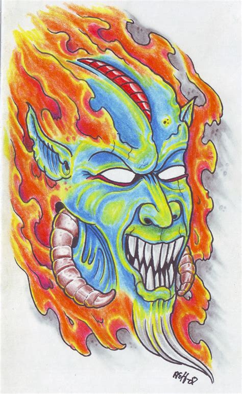 Demon In Flames Tattoo Flash By Vikingtattoo On Deviantart