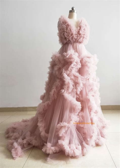 Dusty Pink Maternity Dress Ruffle Tulle Dress Photo Shoot Etsy