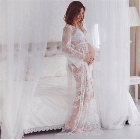 Slyxsh Matenity Gown Photo Shoot Maternity Photography Props Lace