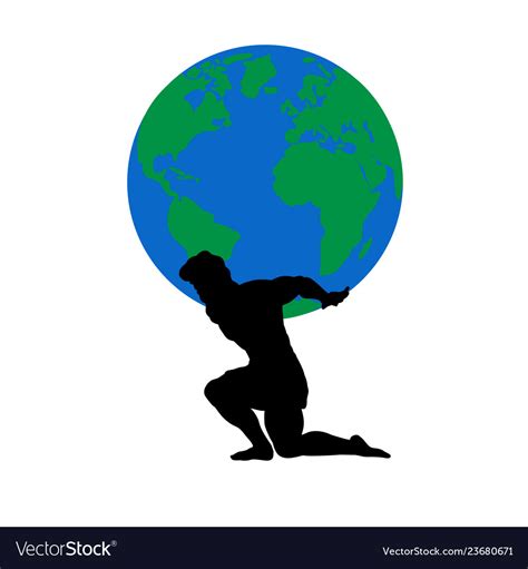 Atlas Titan God Holds Earth Silhouette Ancient Vector Image