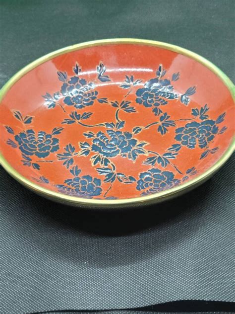 Vintage Japanese Hand Painted Porcelain Brass Encased Bowl Red Etsy