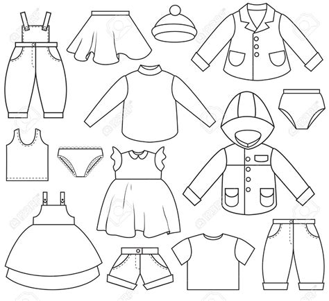 A Set Of Different Types Of Clothing Kids Outfits Coloring Pages