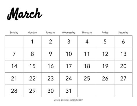2021 March Calendar A Printable Calendar