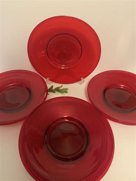 Vintage Set Of 8 Hand Blown Red Glass 10 Plates Mexican Etsy