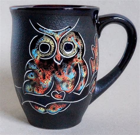 Stoneware Mugs Ceramic Mug Owl Mug Owl Gifts Wavy Bobs Clay Mugs