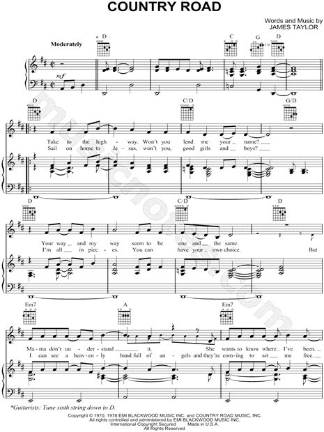 Take me home, country roads • easy guitar lesson w/ chords (john denver). James Taylor "Country Road" Sheet Music in D Major - Download & Print - SKU: MN0016642