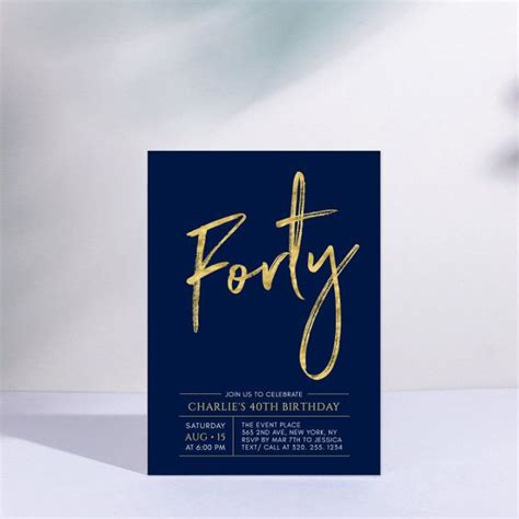 Forty Modern Gold And Blue 40th Birthday Party Invitation Zazzle