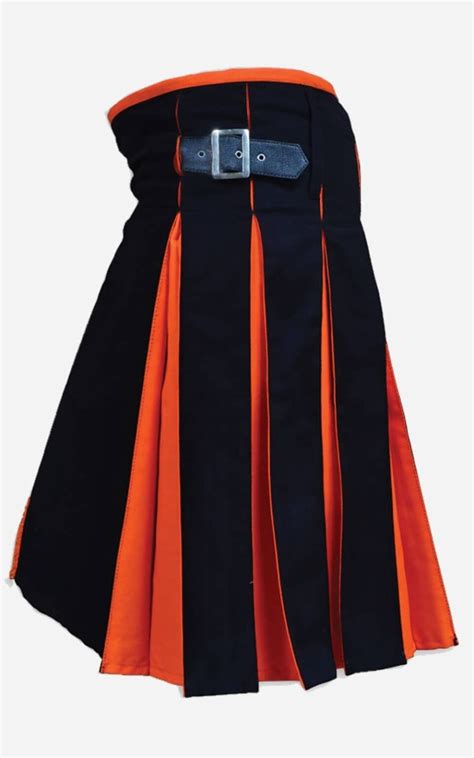 Classic And Stylish Hybrid Black And Orange Kilt For Men Sporran And More
