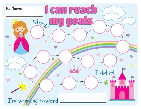 Goal Chart For Kids Princess Goal Chart Printable Goal Etsy