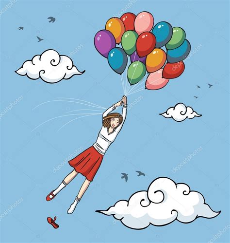 Flying Girl With Balloons