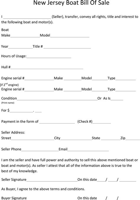 New Jersey Boat Bill Of Sale Download The Free Printable Basic Bill Of