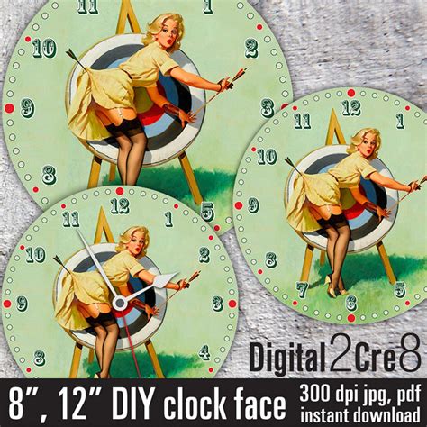 Pin Up Girl Vintage Clock Face 12 And 8 Digital Etsy