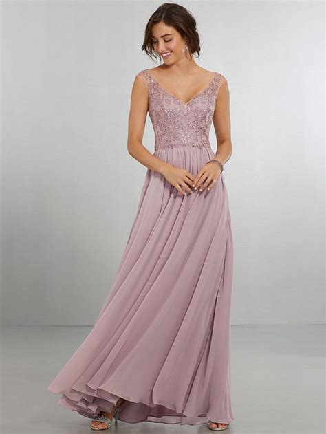 Chiffon Bridesmaids Dress With Intricately Embroidered And Beaded