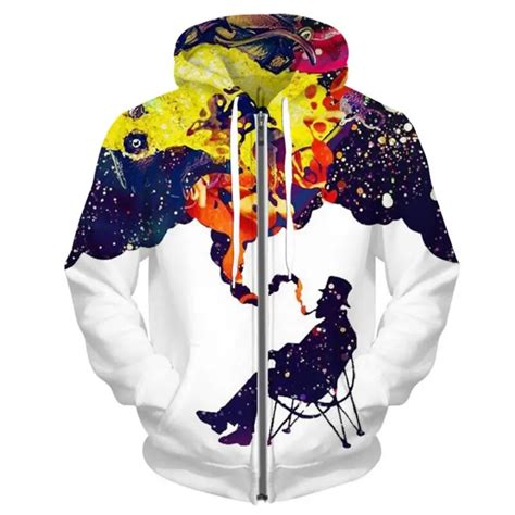 Funny Men Hoodies And Sweatshirts A Man Smoking Graphic Streetwear Creative Colorful Design