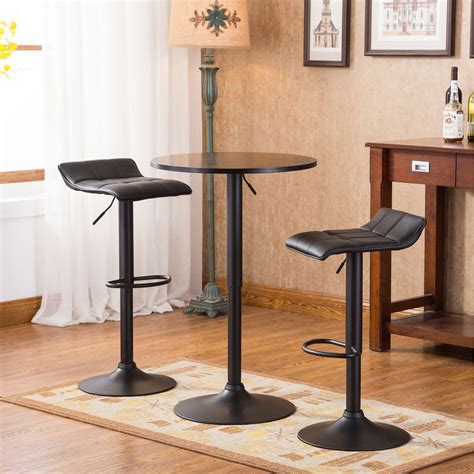 Roundhill Furniture Belham Black Round Top Adjustable Height Bar Table