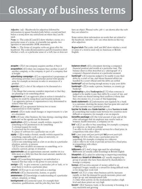 Glossary Of Business Terms Pdf Stocks Employment