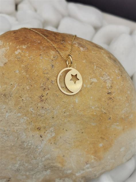 Dainty 14K Solid Gold Moon And Star Necklace Real Gold Moon Etsy