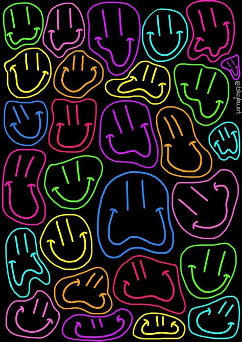 Neon Smileys Sticker Poster By Itslucylou Trippy Wallpaper Indie
