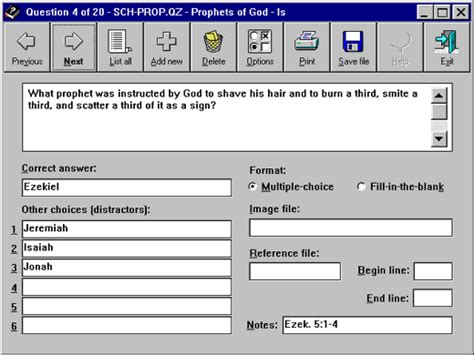 Maybe you would like to learn more about one of these? Bible Trivia Software - Scripture Scholar - Create Bible quizzes.