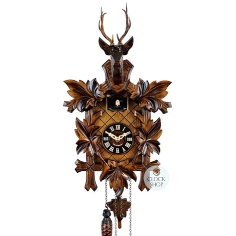 Carved Battery Deer Head 30cm Cuckoo Clock By Engstler