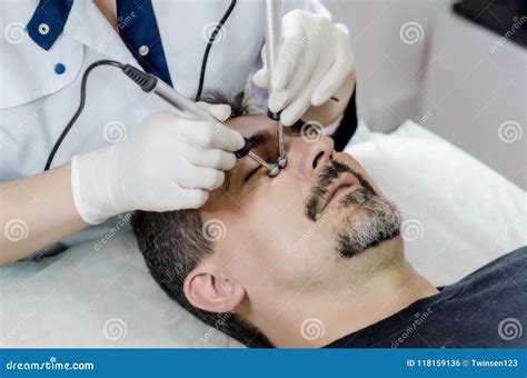 Beautician Procedure Cleansing Face Men Stock Photo Image Of Facial