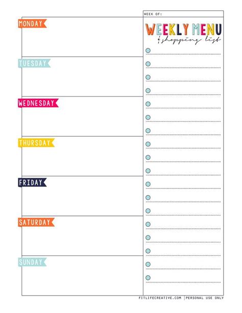 7 Best Blank Weekly Menu Templates Printables Printableecom Weekly