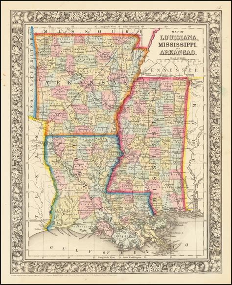 Map Of Louisiana Mississippi And Arkansas Barry Lawrence Ruderman