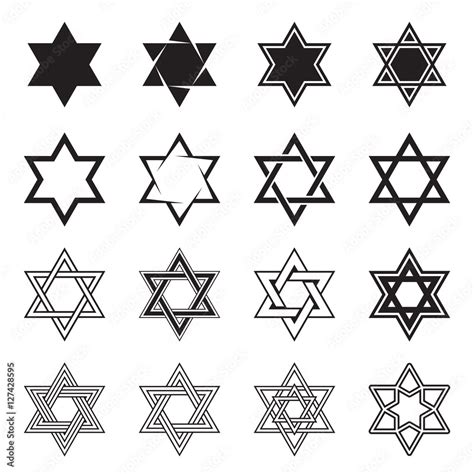 Six Pointed Star Icons Collection Of 16 Hexagram Symbols Isolated On A