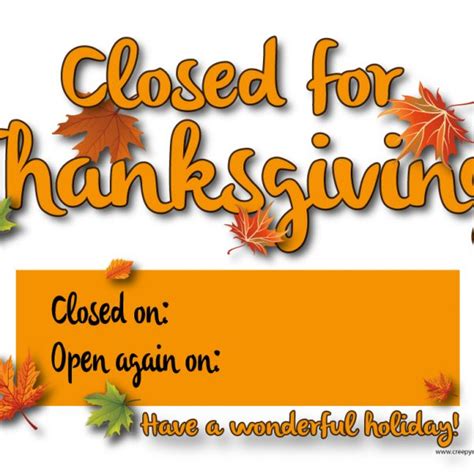 Thanksgiving Closed Sign Printable Free Download Aashe