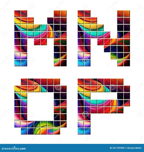 Colorful Mosaic Font Alphabet Letters M P Stock Illustration