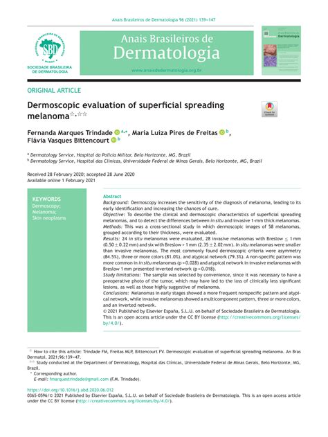 Pdf Dermoscopic Evaluation Of Superficial Spreading Melanoma