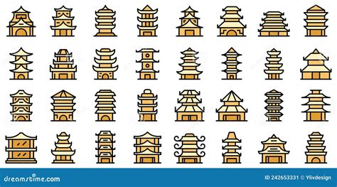 Pagoda Icons Set Outline Vector Asian Temple CartoonDealer Com