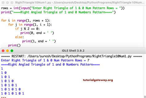 Python Program To Print Right Triangle Of 1 And 0