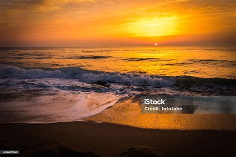 Golden Sunrise Sunset Over The Sea Ocean Waves Stock Photo Download